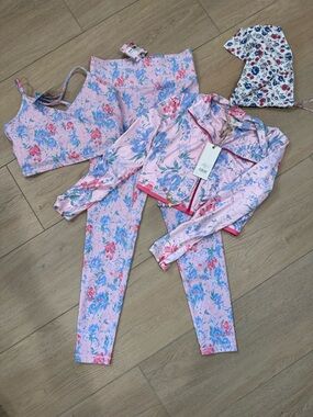 LoveShackFancy Pink Floral Crop Jacket and Legging Set